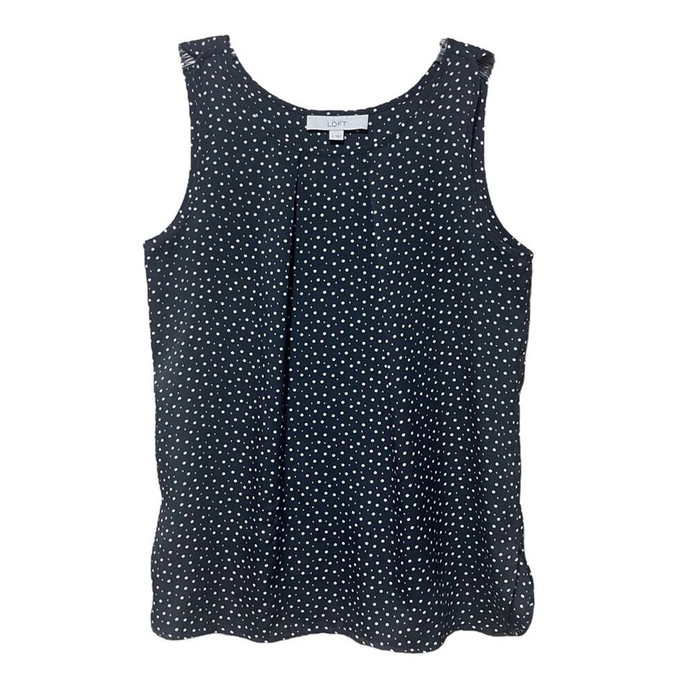 Ann Taylor LOFT Sleeveless Top Black White Polka Dot Diamond Small
